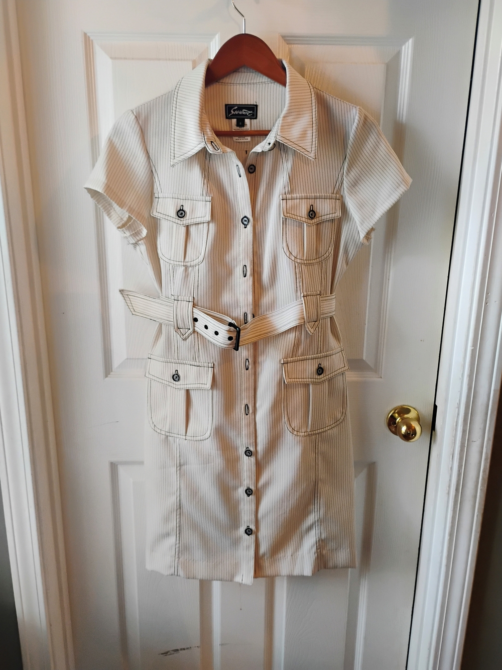 Sweet  Cream Short-Sleeve Utility Midi Dress with Belt